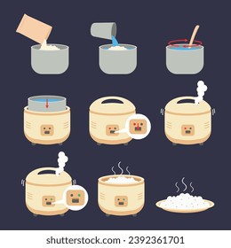 How to cook rice on the rice cooker flat vector illustration