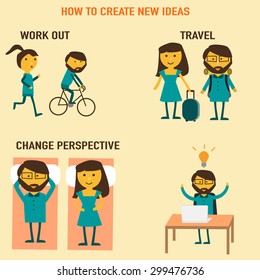How to create new ideas vector work out, travel,change perspective. illustration EPS10.
