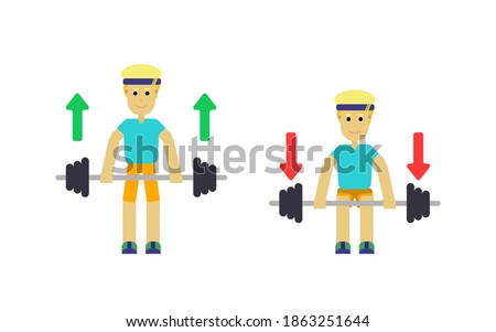 How to deadlift with barbell, Weight training exercises to strengthen your legs, hips and back muscles. flat design vector illustration.