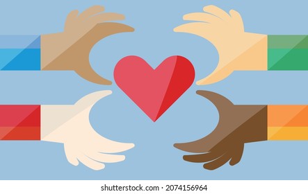 Qué diversa gente crea amor juntos. Ilustración vectorial de la diversidad.