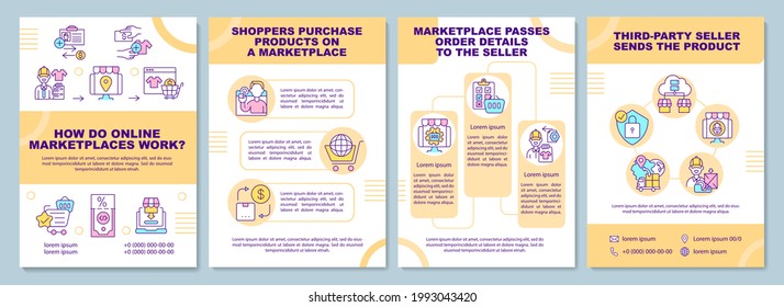 How do online marketplaces work brochure template. Online business. Flyer, booklet, leaflet print, cover design with linear icons. Vector layouts for presentation, annual reports, advertisement pages