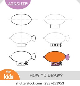 How to draw Airship for children. Step by step drawing tutorial. A simple guide to learning to draw