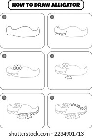 How to draw Alligator step-by-step drawing page for kids. Animal Step by step drawing page
