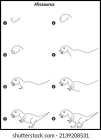 How to draw allosaurus step by step vector drawing