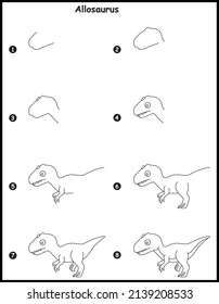 How to draw allosaurus step by step vector drawing