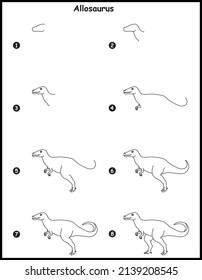 How to draw allosaurus step by step vector drawing