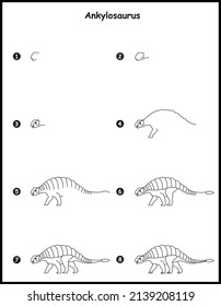 How to draw Ankylosaurus step by step vector drawing