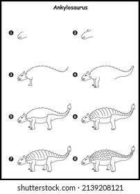 How to draw Ankylosaurus step by step vector drawing