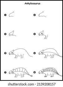 How to draw Ankylosaurus step by step vector drawing