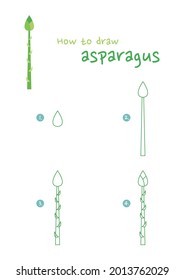 How to draw asparagus vector illustration. Draw asparagus step by step. Asparagus vegetable drawing guide. Cute and easy drawing guidebook.