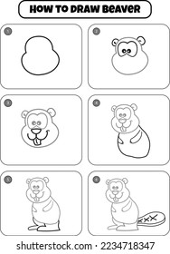 How to Draw Beaver Step by step drawing page for kids