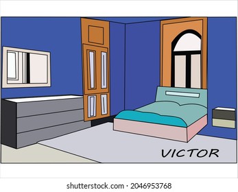How to Draw a Bedroom using 1-Point Perspective Step-by-step