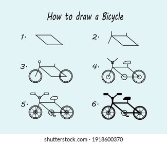 How to draw a Bicycle. Good for drawing child kid illustration. Vector illustration