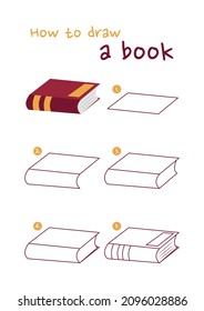 How to draw a book vector illustration. Draw a book step by step. Book drawing guide. Cute and easy drawing guidebook.