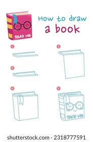 How to draw a book vector illustration. Draw a book step by step. Cute and easy drawing guide.