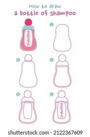 How to draw bottle of shampoo vector illustration. Draw a shampoo bottle step by step. Cute and easy drawing guide.
