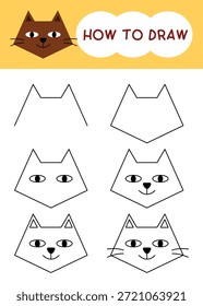 Wie man braune Katzengesicht Cartoon Schritt für Schritt für Lernen, Kind, Bildung und Malbuch zeichnen 
