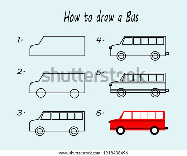 How to draw a bus. Good for drawing child\
kid illustration. vector\
illustration.