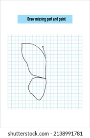 how to draw butterfly linear. draw a mirror image and paint. Complete the picture. an educational game for children. A4 format ready for print