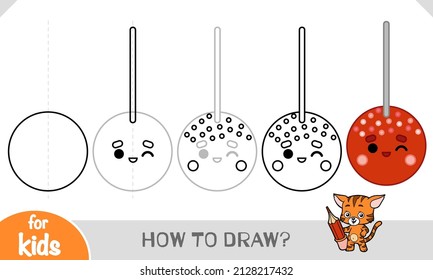 How to draw Cake pop with a cute face for children. Step by step drawing tutorial. A simple guide to learning to draw