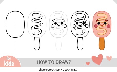 How to draw Cakesicle on a stick with a cute face for children. Step by step drawing tutorial. A simple guide to learning to draw