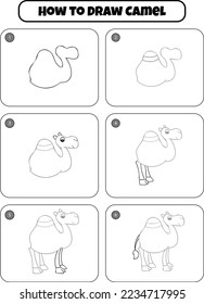 How to Draw Camel Step by step drawing page for kids