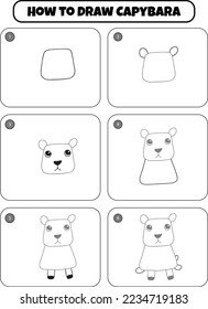 How to Draw Capybara Step by step drawing page for kids