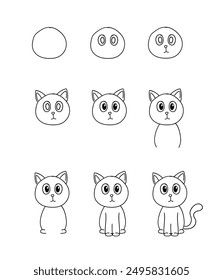 Cómo dibujar un gato fácil paso a paso tutorial de dibujo para niños, libro de dibujo para niños