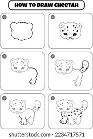 How to Draw Cheetah Step by step drawing page for kids