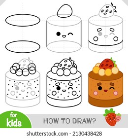 How to draw Chocolate cupcake with a cute face for children. Step by step drawing tutorial. A simple guide to learning to draw