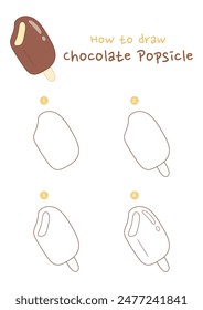 How to draw chocolate popsicle vector illustration. Draw chocolate ice cream step by step. Cute and easy drawing guide.