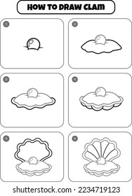 How to Draw Clam Step by step drawing page for kids
