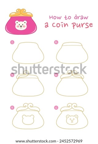 How to draw a coin purse vector illustration. Draw a purse step by step. Cute and easy drawing guide.