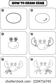 How to Draw Crab Step by step drawing page for kids