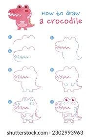 So zeichnen Sie eine Krokodilvektorgrafik. Zeichne Schritt für Schritt einen Alligator. Geräumige und einfache Reiseleitung.