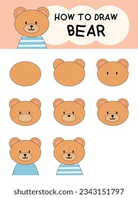 How to draw cute bear character cartoon step by step for illustration, education and kids