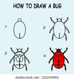 How to draw a Cute Bug. Good for drawing child kid illustration. Vector illustration	

