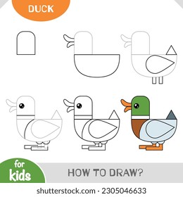 How to draw cute cartoon Duck . Step by step drawing tutorial for children. A simple guide to learning to draw