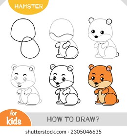 How to draw cute cartoon Hamster. Step by step drawing tutorial for children. A simple guide to learning to draw