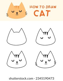 How to draw cute cat step by step for education, learning