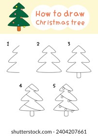 How to draw cute christmas tree for coloring book and education. Vector illustration
