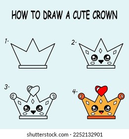 How to draw a Cute Crown. Good for drawing child kid illustration. Vector illustration	
