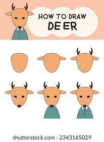 How to draw cute deer character cartoon step by step for illustration, education and kids