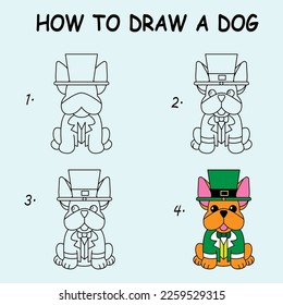 How to draw a Cute  Dog. Good for drawing child kid illustration. Vector illustration	
