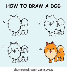 Cómo dibujar un perro lindo. Es bueno para dibujar una ilustración infantil. Ilustración del vector	
