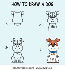 How to draw a Cute  Dog. Good for drawing child kid illustration. Vector illustration	
