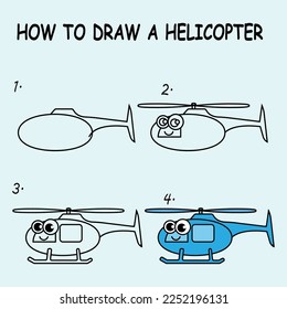 How to draw a Cute Helicopter. Good for drawing child kid illustration. Vector illustration	
