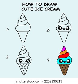 How to draw Cute Ice Cream. Good for drawing child kid illustration. Vector illustration	
