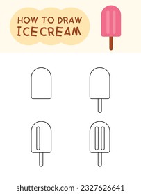 How to draw cute ice cream cartoon step by step for kid and coloring book