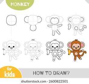 How to draw Cute monkey and banana for children. Step by step drawing tutorial. A simple guide to learning to draw
